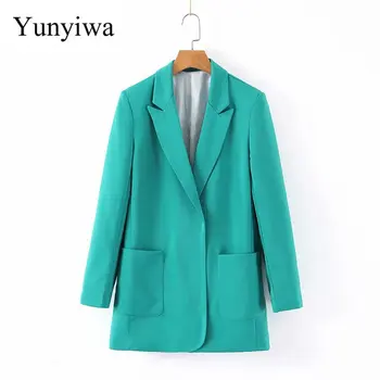 

2020 Women Fashion Solid Color Notched Blazer Long Sleeve Pockets Decorate Elegant Female Office Wear Basic Cardigan Tops