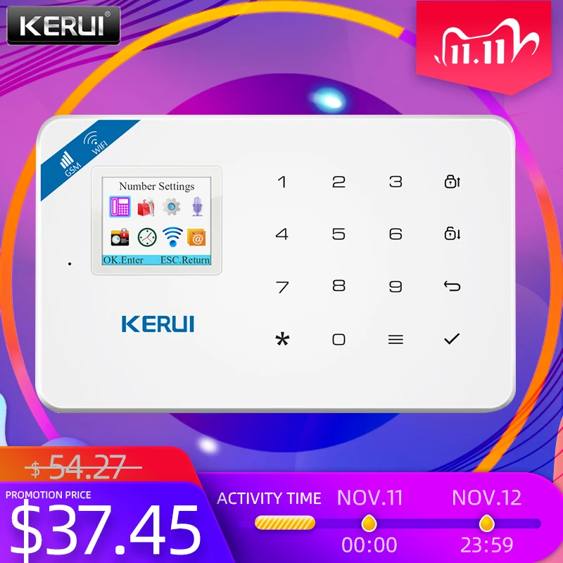 US $37.99 KERUI W18 WIFI GSM Perimeter Protection Smart Alarm System TFT Color Screen Home Safety Call Push APP Remote Control Wireless