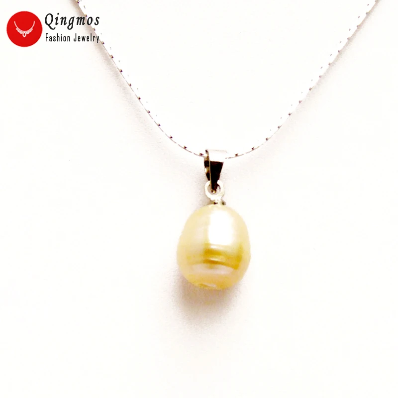 

Qingmos Natural Freshwater Pink Pearl Pendant Necklace for Women with 10-11mm Rice Pearl Necklace 17-18" Cord Chokers Jewlery