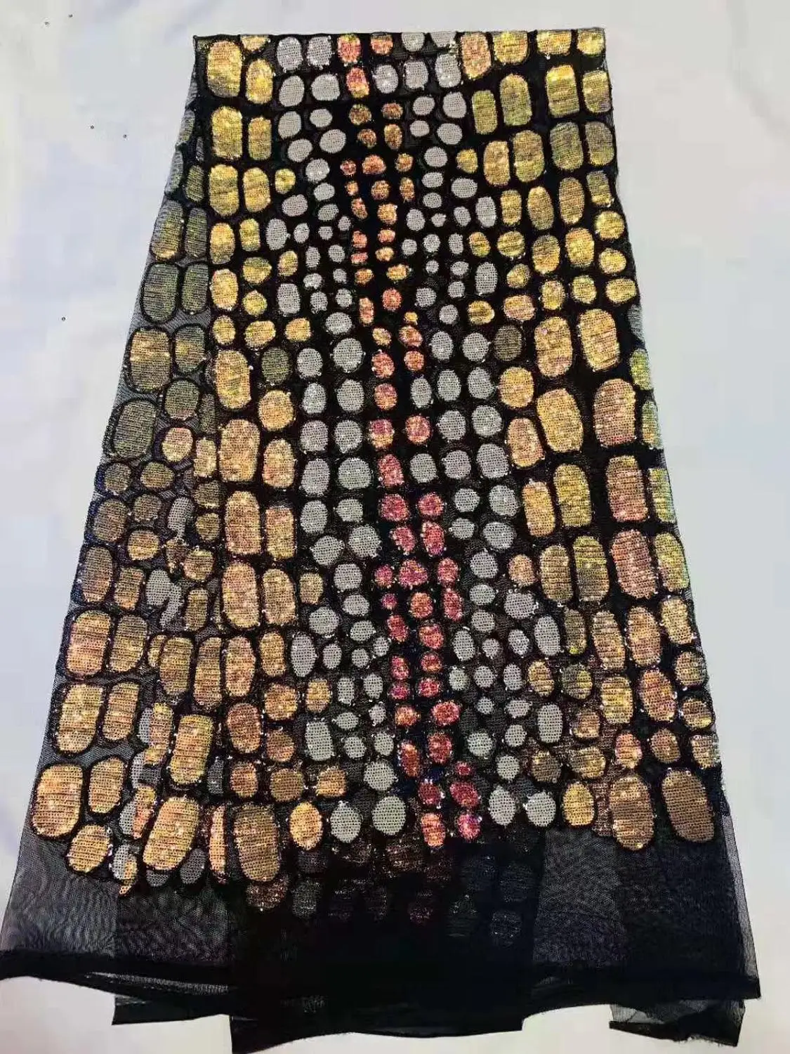 5yards/pc) high quality African sequins lace fabric handcut organza lace fabric with Cut hole and sequins for attractive dress - Цвет: 1