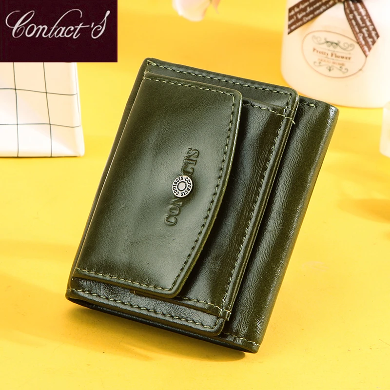 Cartera y bonita de cuero genuino para mujer, cartera con protección monedero con broche verde|Carteras| - AliExpress