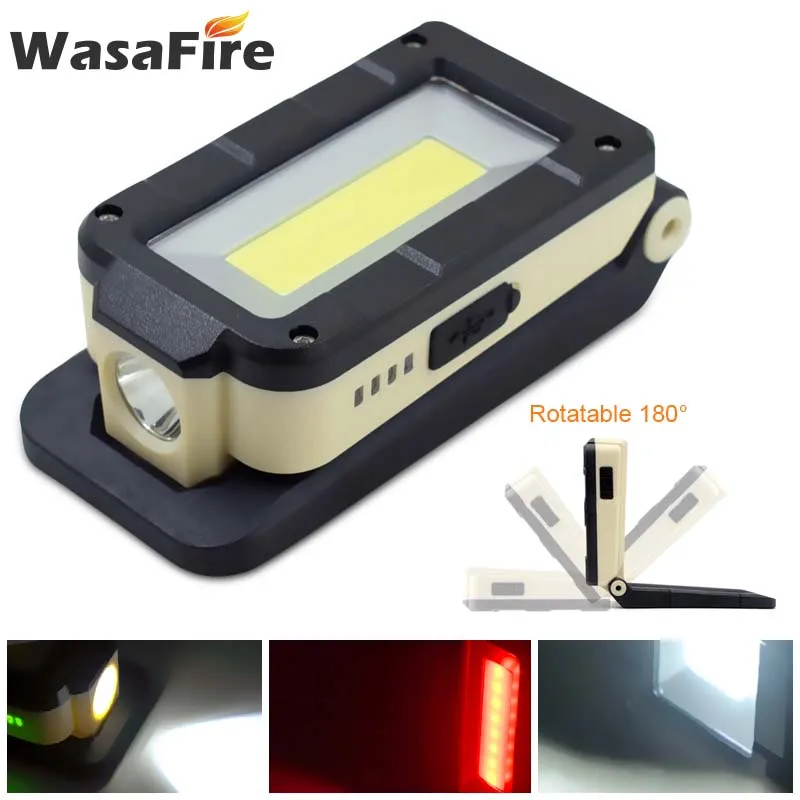 Портативный светодиодный фонарик WasaFire COB + XPE Перезаряжаемый USB фонарь с магнитным