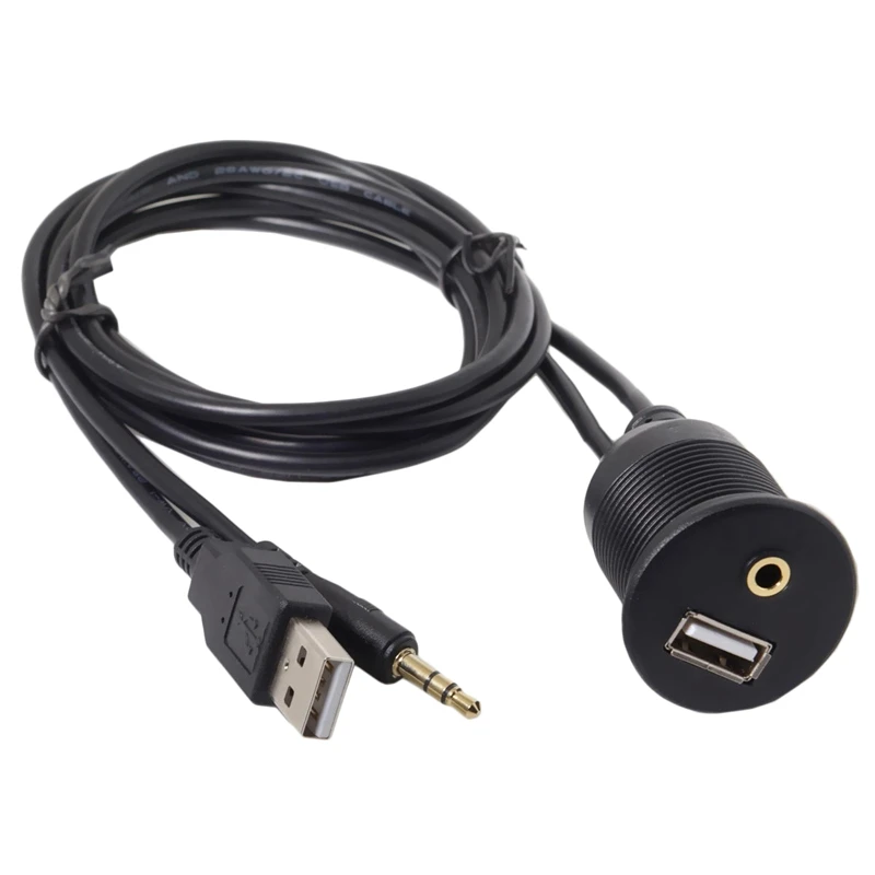 

Combo Usb 2.0 & 3.5Mm Aux Male To Female Extension Cable With Waterproofable Mount Shell 100Cm