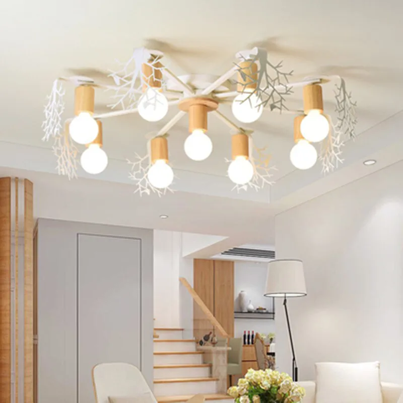 

LED Ceiling Lights With Tree Shape Metal Leaves For Living Room Lamparas de techo Green Bedroom Ceiling Lamp