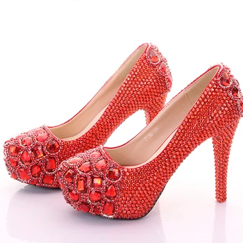 

Red Wedding Shoes Diamond Platform High Heels Nightclub Stage Shoes Wedding Party Bridal Shoes Graduation Prom Pumps Pink