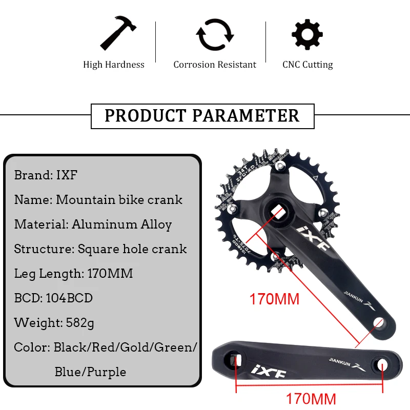 Kit Manivelle VTT 170mm + Plateau - Pédalier Aluminium Compatible Shimano (7-10v)