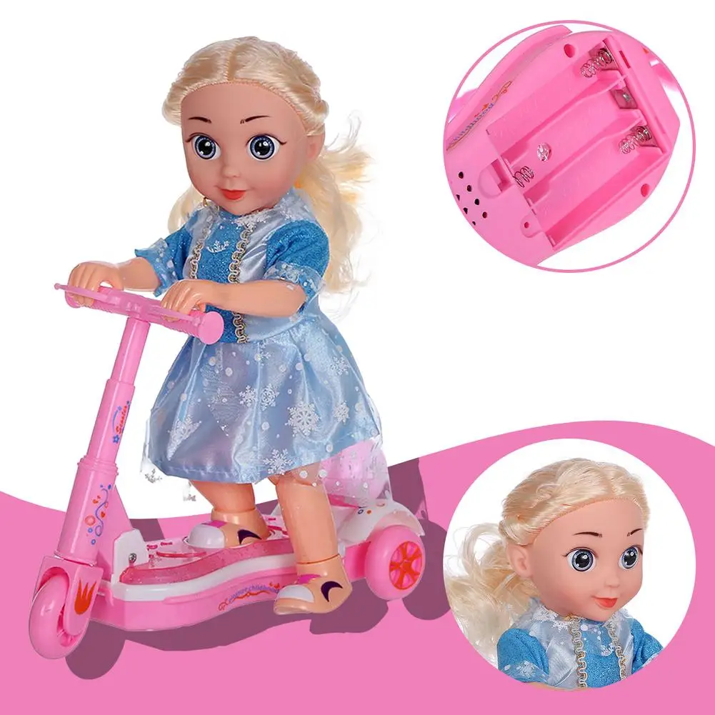 Lovely Cute Scooter Riding Toy Doll with Colorful LED Light & Music Playing 