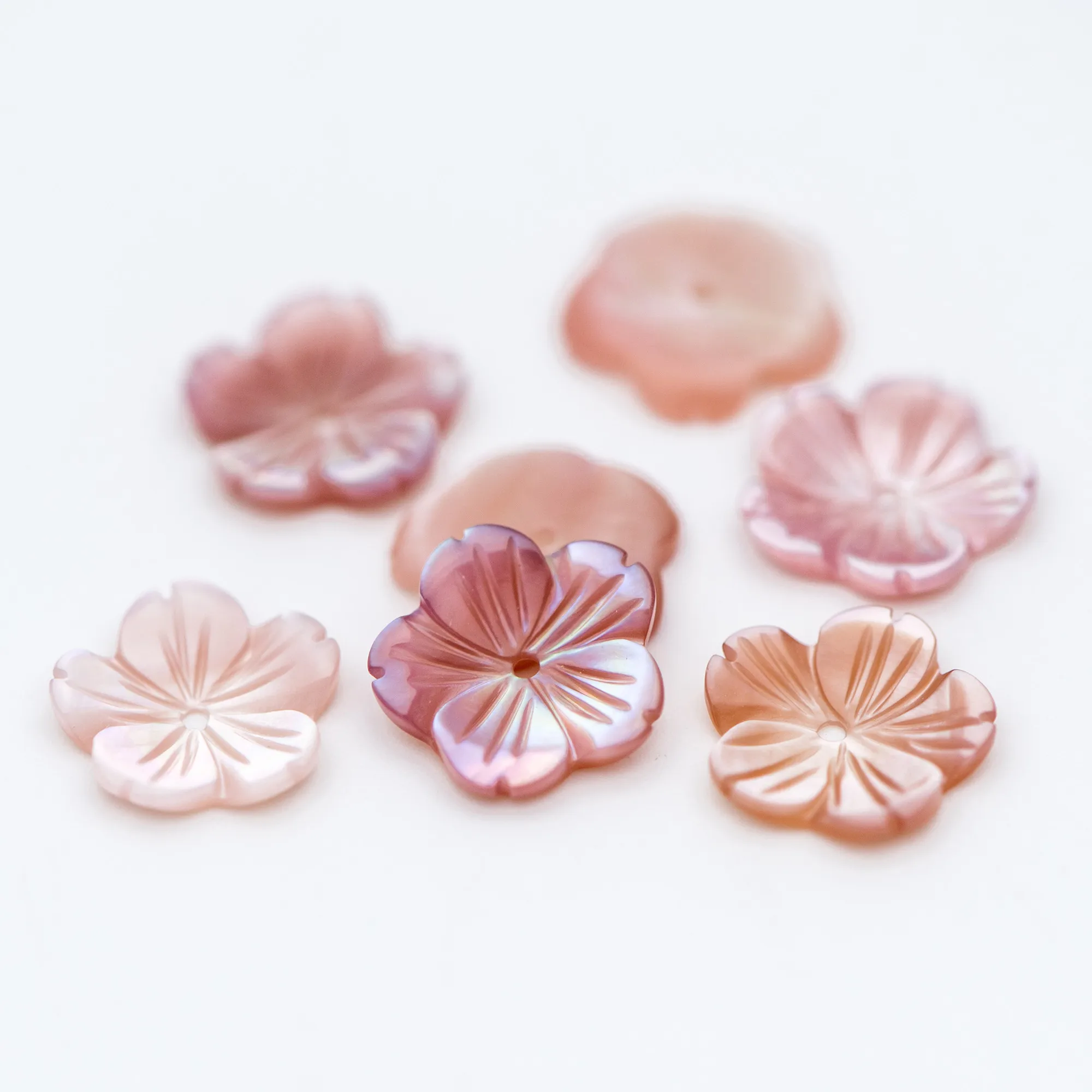 

10pcs Pink Mother of Pearl Flowers 12mm, Center Drilled MOP Shell Flowers, Flat Back (V1344)