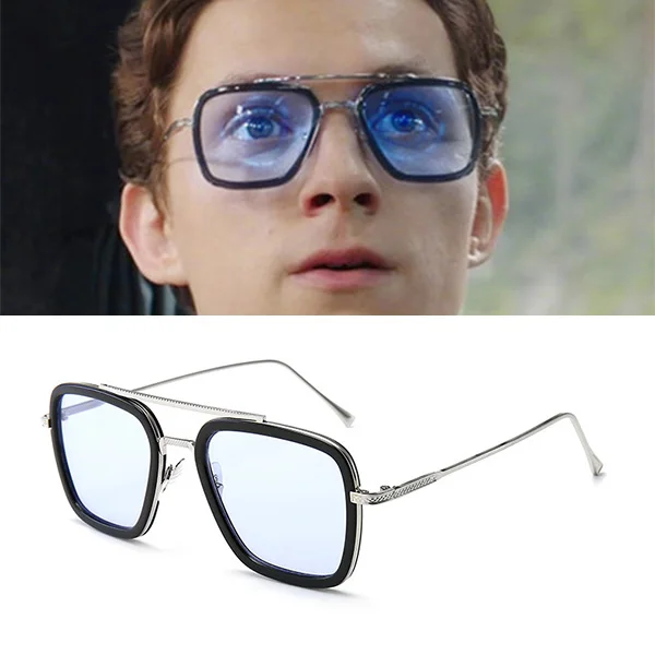 Железные мужские солнцезащитные очки мужские Мстители 3 Tony stark солнцезащитные очки Человек-паук Edith очки мужские дорожные UV400 очки RX220 - Цвет линз: C2 Silver Frame Blue