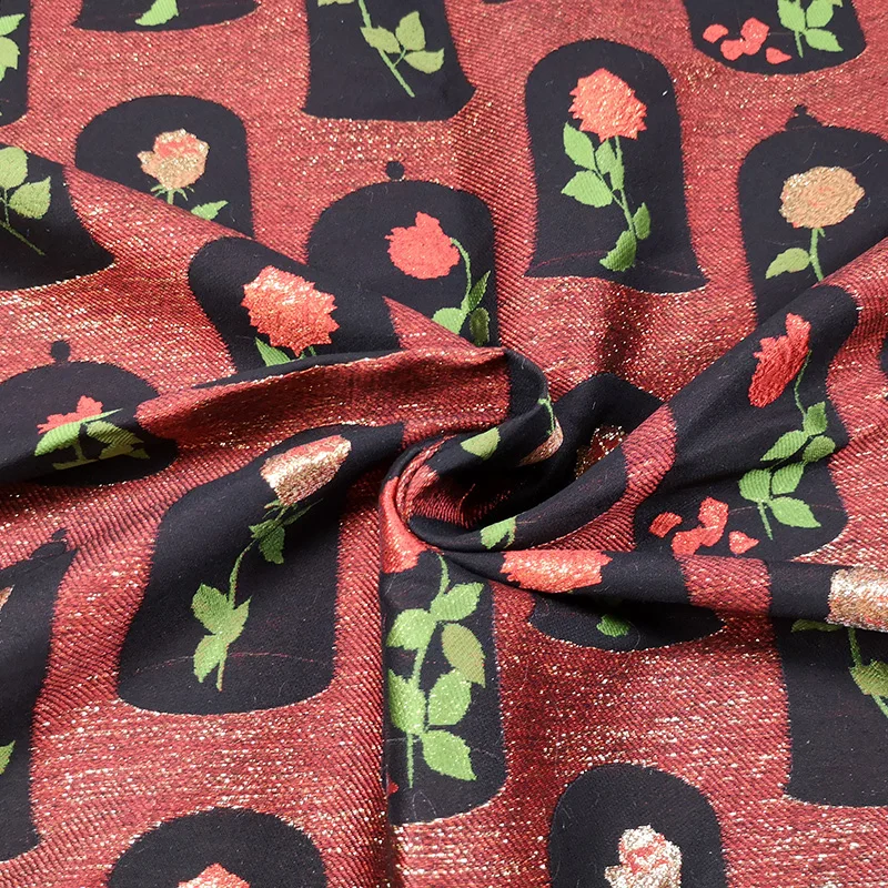 140 см ширина цветочный принт полиэфирная жаккардовая ткань для женщин весна осень платье юбка костюм пальто Sewing-BF103