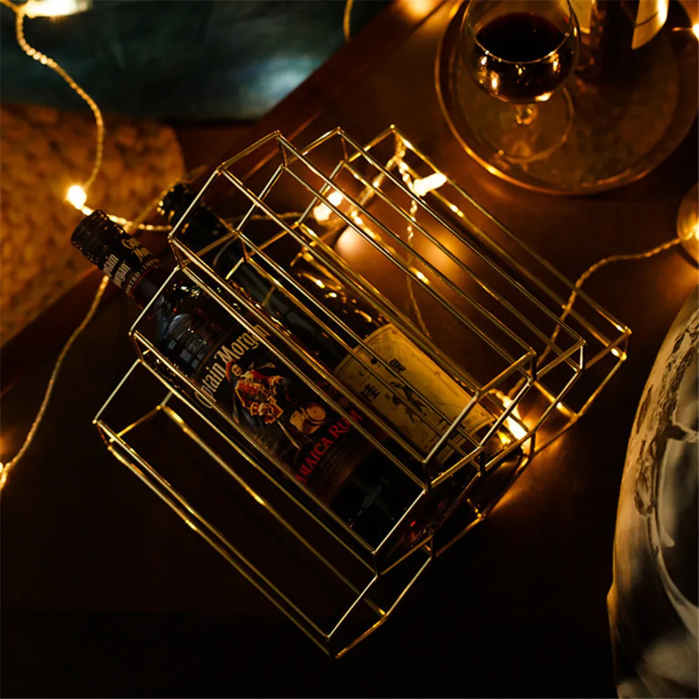 Сотовая стильная металлическая стойка для вина, шикарная розовая Золотая настольная корзина для хранения, скандинавский красный органайзер для хранения вина, держатель для домашнего декора