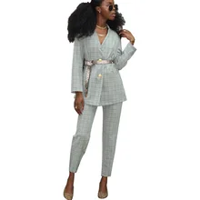 2019 Early Autumn New Women's Plaid Two-piece Suit Jacket And Trousers Elegant Office Lady Casual Fashionable Suit Women 2019 Early Autumn New Women's Plaid Two-piece Suit Jacket And Trousers Elegant Office Lady Casual Fashionable Suit Women