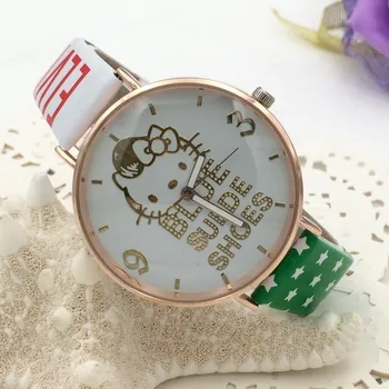 

hello Kitty High Quality Children Watches 2019 New Fashion Girl Leather Strap Wristwatch Student Casual Quartz Watch Kids Lovely