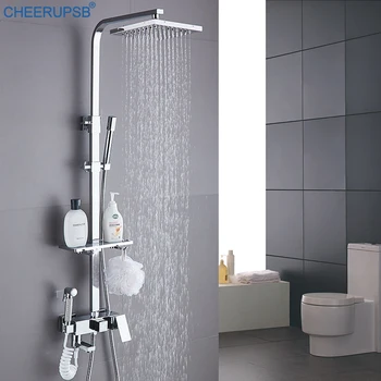

Rain Shower System Bathroom Set Rainfall High-pressure Thermostatic Bath Mixer Tap Complete All in One Full Flexible Shower Unit