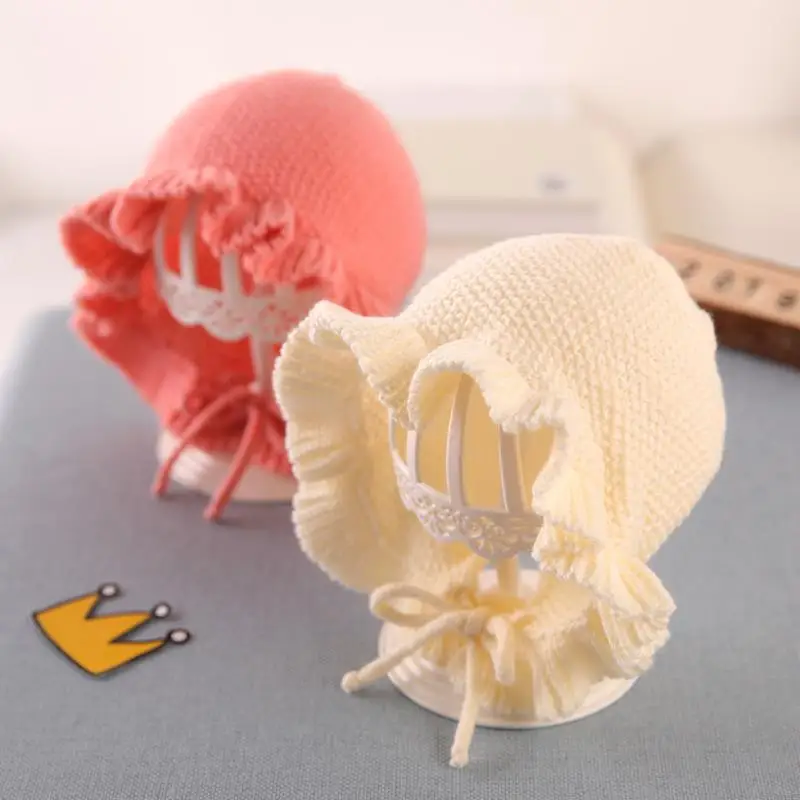 

New Infant Girls Knitted Princess Earflaps Hat Warm Winter For 0-1Yrs Newborn Baby Crochet Beanie Sprits Cap Kids Accessaries