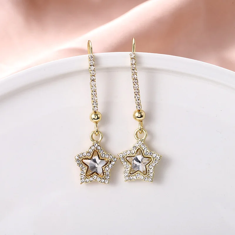 

Korean Fashion Girl Earrings Crystal Five-pointed Star Net Red Wild Temperament Long Earrings New Women's Clothing Ohrringe