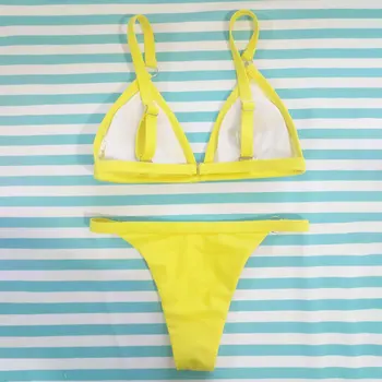 

New Solid Color Triangle Bikini Split Swimsuit Sexy Ladies Swimwear Gathered Slimming Swimsuit Two-Piece Suit
