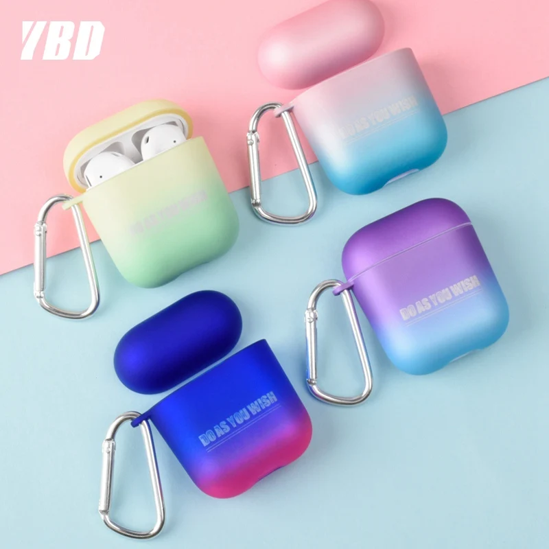 

YBD Gradient Colorful Case for Airpods series 1 2 Hard PC with Keychain Case for Air pods Cover Fundas Coque