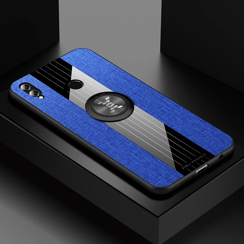 blue YonLinTan coque, чехол, для Huawei Honor 6X 7X 8X Max Play 7 8 X холщовый Мягкий ТПУ автомобильный магнитный металлический кольцевой кронштейн, чехлы для мобильных телефонов - Цвет: blue