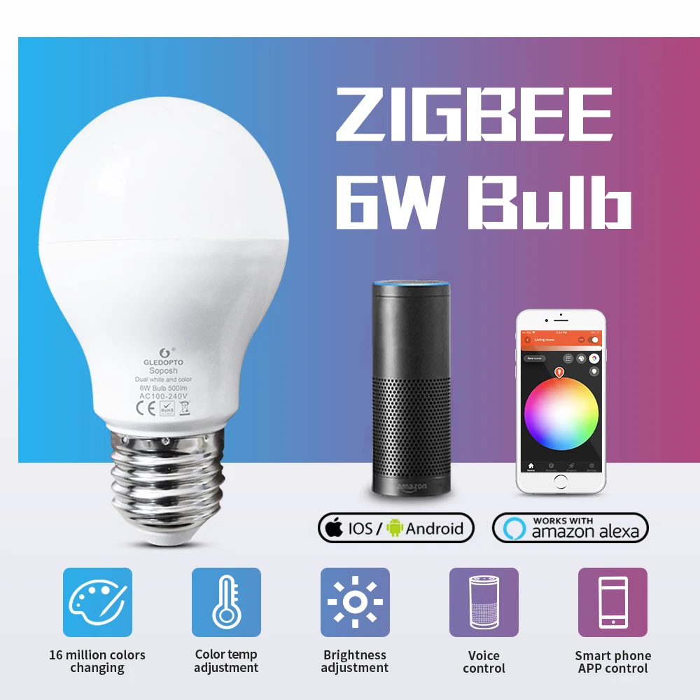 Светодиодсветодиодный лампа ZIGBEE 3 0 ZLL 6 вт 12 RGB + CCT светодиодная rgb и двойная белая