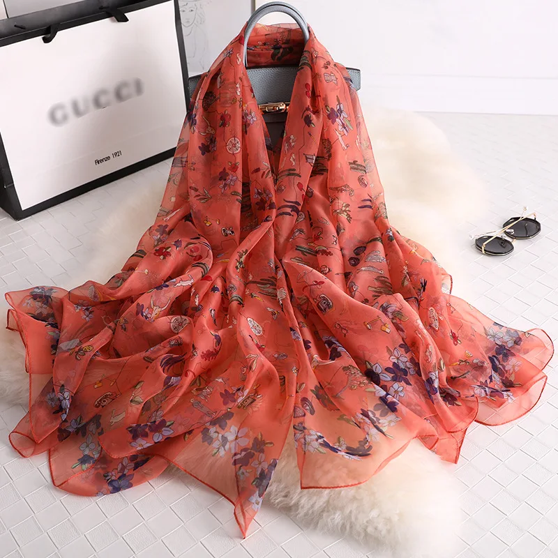 Летний шарф для женщин Модный Шелковый шарф с принтом дамские пашмины шали и обертывания дизайнерский бренд хиджабы платок женский - Цвет: 13