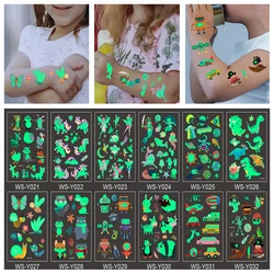 Autocollants de tatouage lumineux pour enfants, 2 pièces, pour bras, visage, brillant, Art corporel, dinosaure, Pirate, licorne, sirène, 2022 