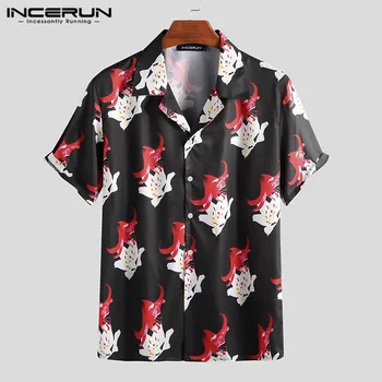 

INCERUN Fashion Men Hawaiian Shirt Printed Short Sleeve Turn-down Collar 2020 Camisa Breathable Summer Vacation Shirts Men S-3XL