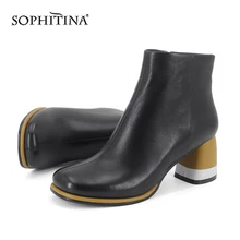 SOPHITINA/Специальный дизайн; Сапоги на каблуке из высококачественной коровьей кожи; удобная обувь ручной работы на квадратном каблуке и молнии; Новые ботильоны; SC571