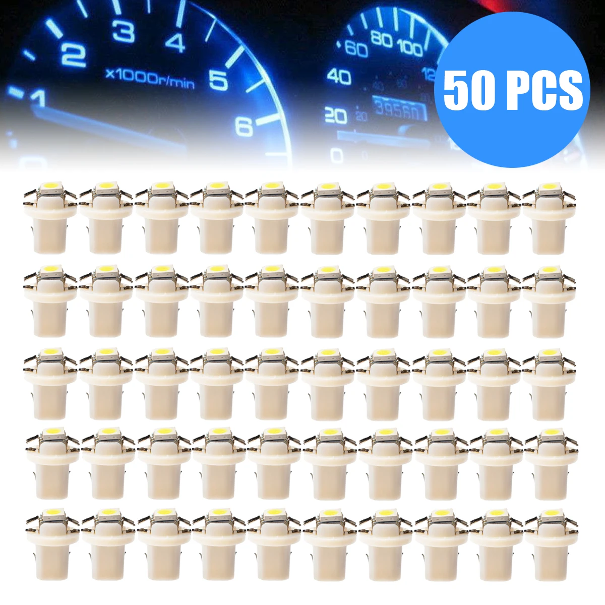 

New Set 50pcs 12V 6000K Super White T5 B8.3D 5050 LED Bulb 1SMD LED Dashboard Panel Dash Wedge Side Lights