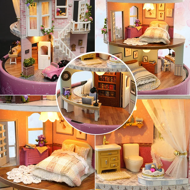 DIY Dollhouse Rotate Music Box Miniature Assemble Kits Doll House With Furnitures Wooden House Toys for Children Birthday Gift 5