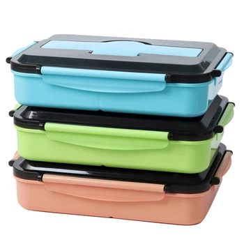 

Double Layer Stainless Steel Thermal Lunch Box 4 Separated Grid Bento Box Portable Food Storage Container,1 Pcs