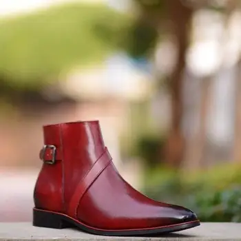 

2020 Men's Boots Pu Leather Casual Boots Handmade Buckle Dress Chelsea Boots Stylish Vintage Boots Zapatos De Hombre 4M782