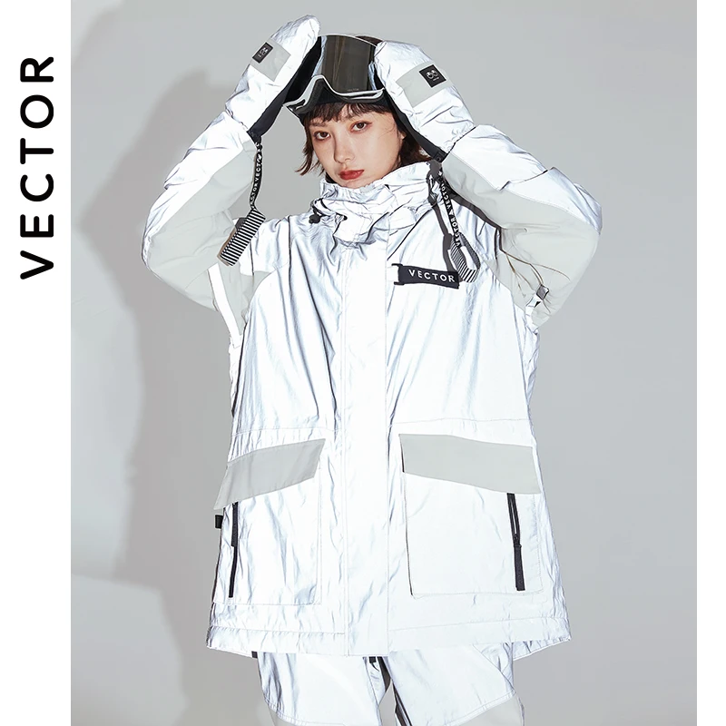 VECTOR Women's Warm Ski Suit Hooded Women's Men's Waterproof Windproof Reflective Ski Snowboard Jacket Outdoor Clothing