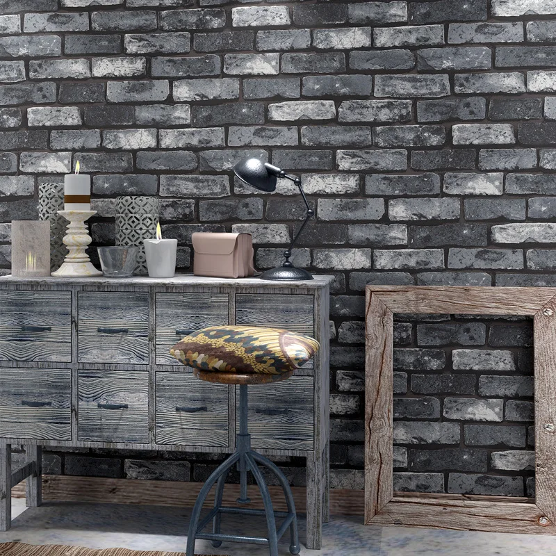 

3D Retro Brick Gray Brick Characteristics Brick Pattern Brick Wallpaper Hotel Restaurant Barber Shop Antique Brick Wallpaper Spe