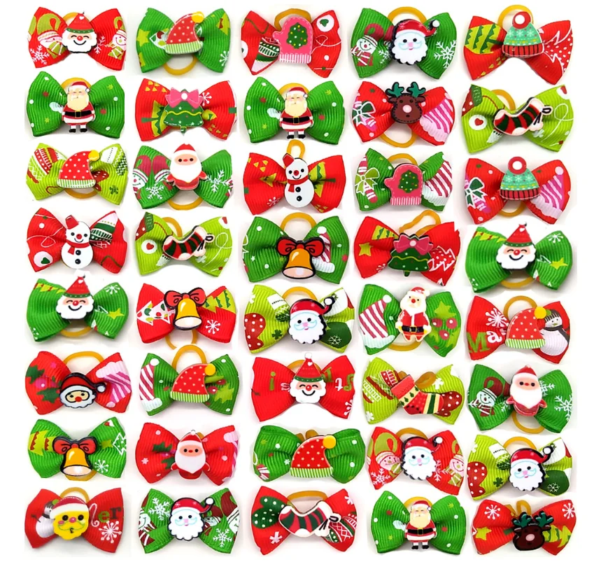 New Christmas pet head flower band dog Teddy cute Christmas hair accessories 3pcs cute hair accessories ponytail headwear girly rubber band knitted flower head rope hair ring rose flower hair tie