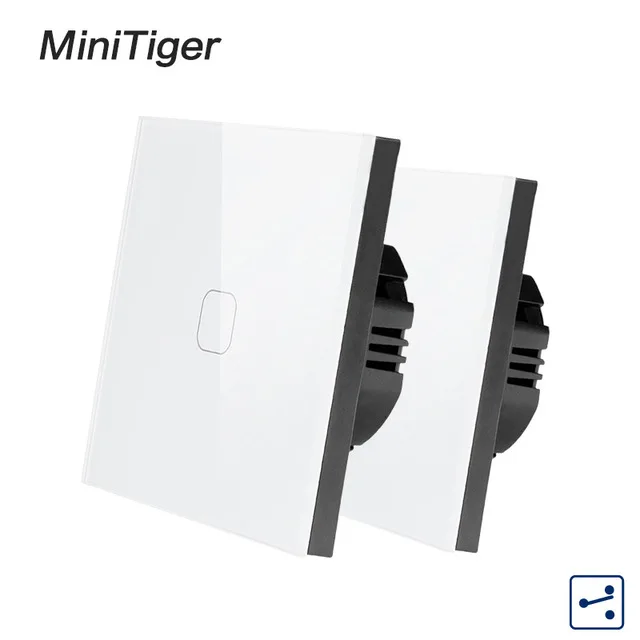 Minitiger стандарт ЕС 1/2 банды 2 способ управления настенный выключатель света, Хрустальная стеклянная панель, крест/сквозные переключатели, 2 шт./упак