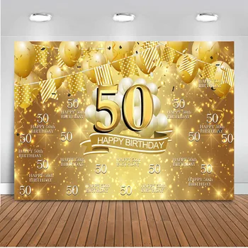 

Photography Backdrop 50th Background for Photo Shoot fifty Birthday Party Decoration Supplies Gold Glitter Balloon Step Repeat