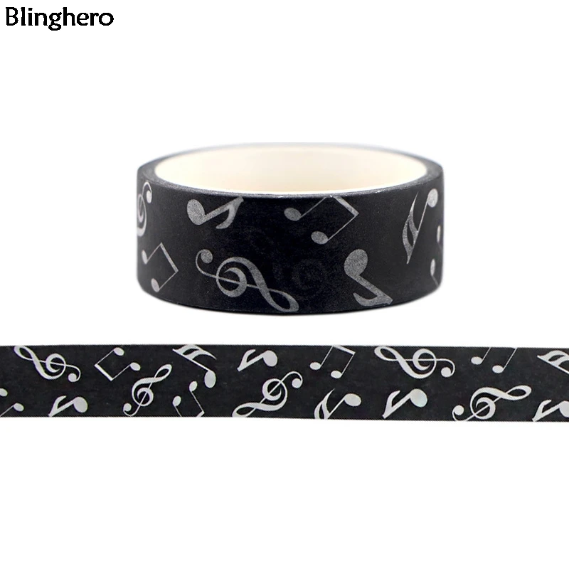 Blinghero-pegatinas de música de 15mm x 5m, cinta adhesiva con patrón personalizado, Washi Tape DIY, BH0145