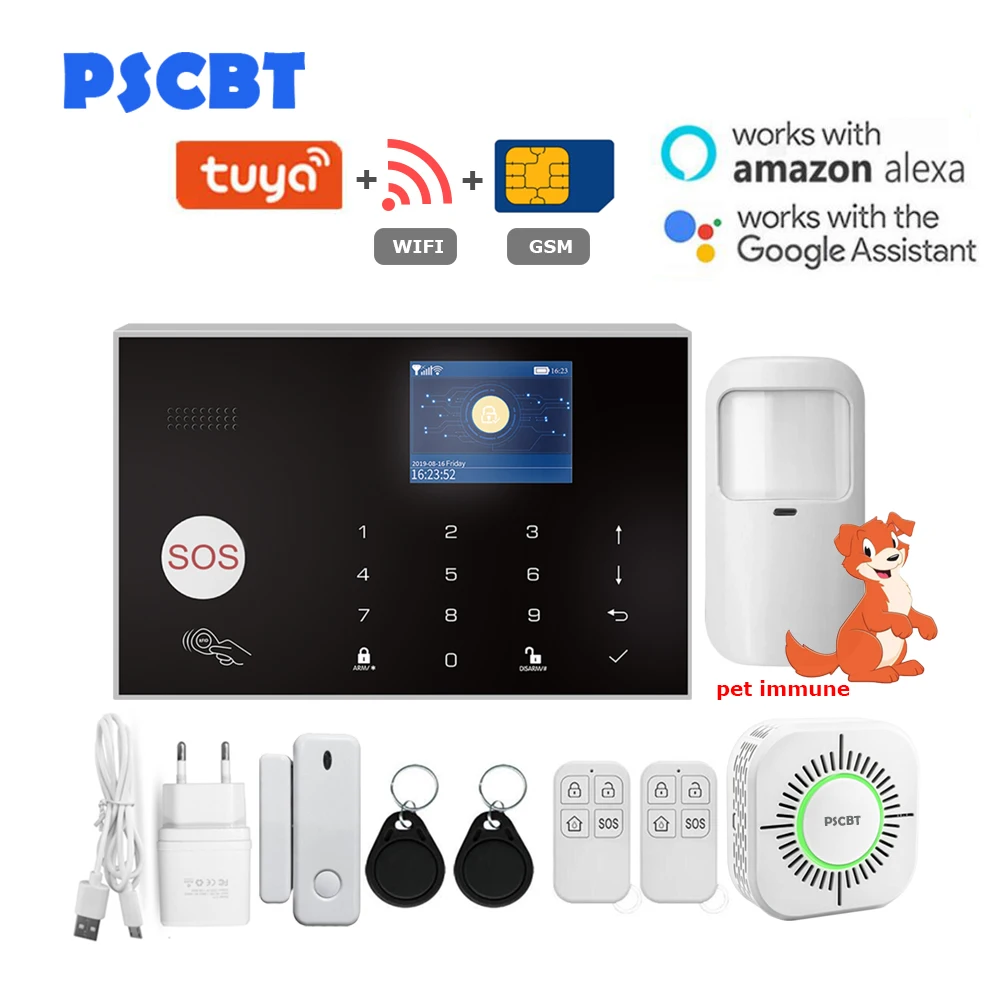 Set 6 Беспроводная GSM сигнализация, Wi-Fi, Tuya сигнализация, домофон, дистанционное управление, приложение, Автонабор, 433 МГц, детекторы, IOS, Android, сенсорная клавиатура - Цвет: Set 6