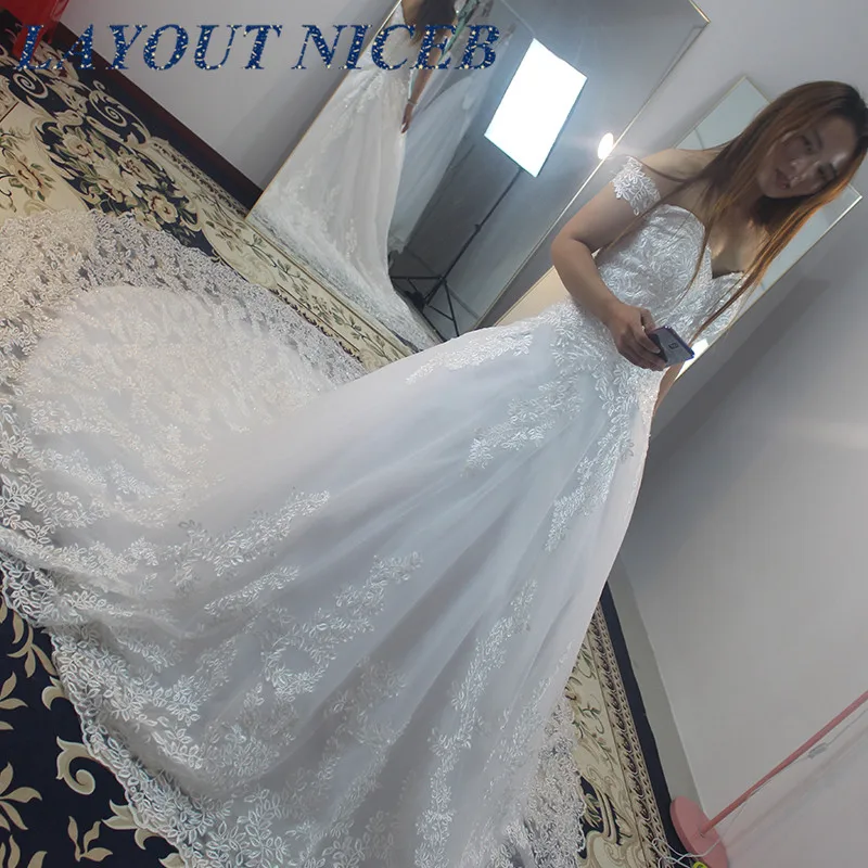W1209 кружево Свадебные платья на заказ robe de mariage бальное платье Vestido noiva с открытыми плечами Милая средства ухода за кожей Шеи 2019