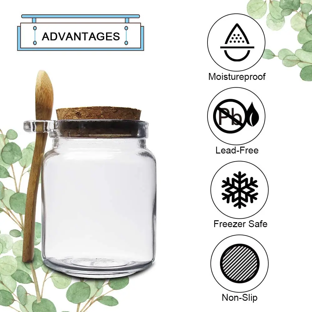 10oz Small Glass Storage Jars with Cork Lids and Spoons Yogurt Containers for Pantry,Baby,Food,Bathroom,Spices,Honey,DIY 3