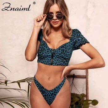 

Leopard Print Front Zipper Bikini Suit Woman Sexy Beachwear Female Swimwear Bathing Suit High Cut Swimsuit Holiday Bohemian