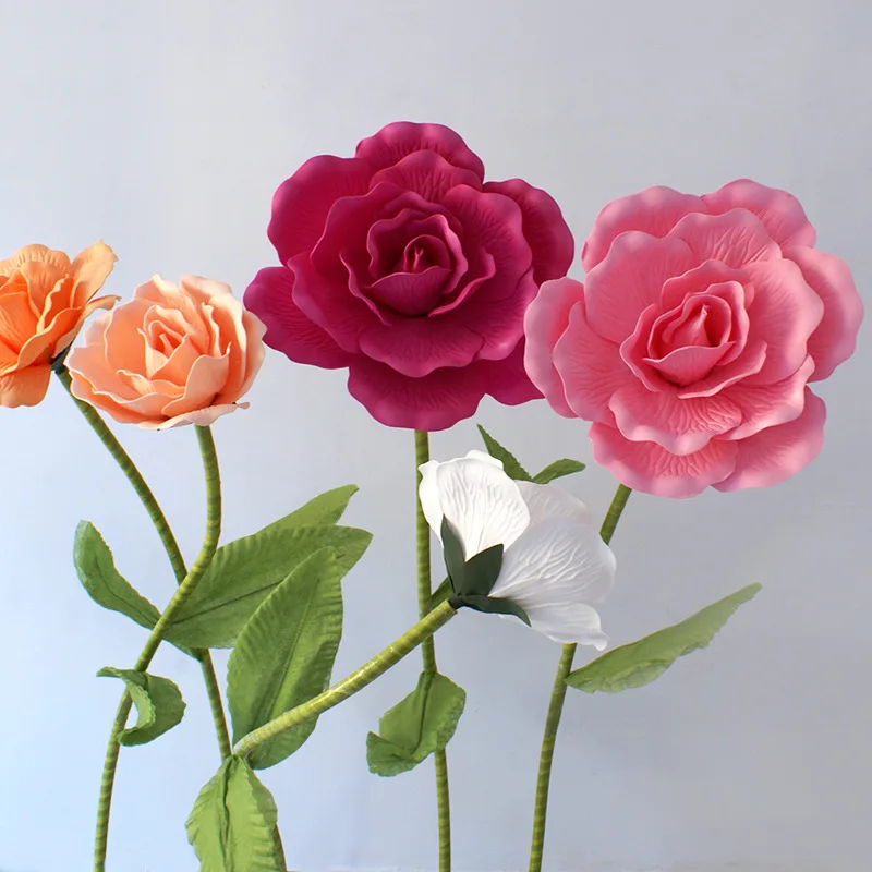 Giant Artificial Flower Foam Rose with Flower Stem and Leaf Stand