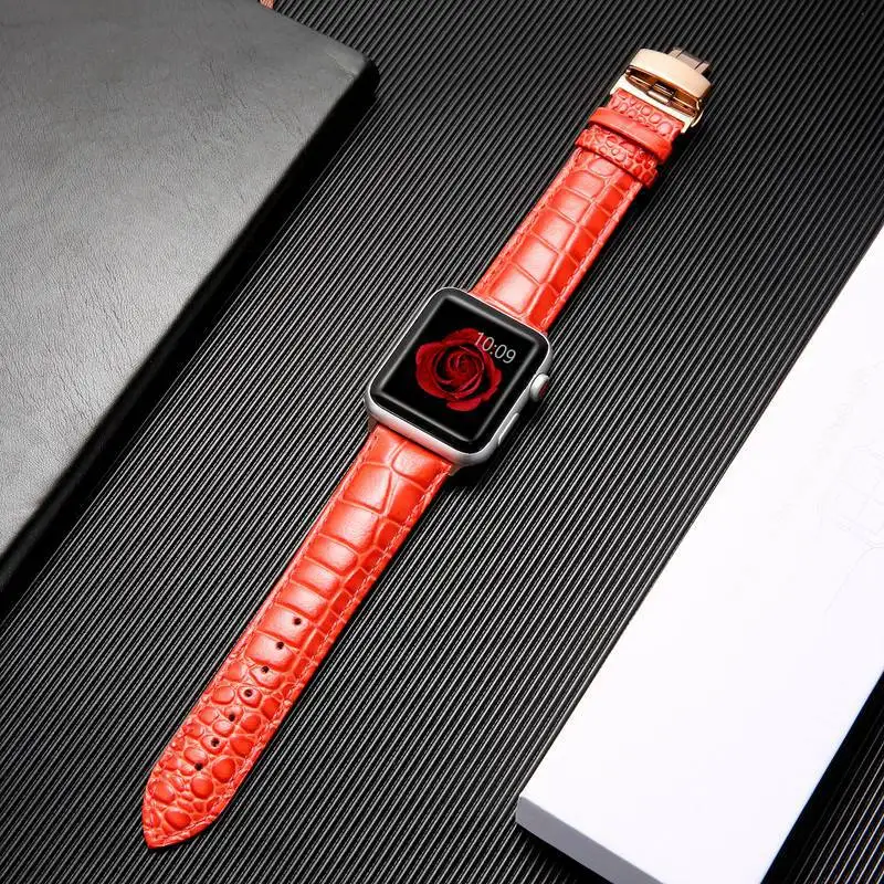 red gold Дизайн, ремешок из натуральной кожи для Apple IWatch, 42 мм, 38 мм, 40 мм, 44 мм, ремешок для Apple Watch, серия 5, 4, 3, 2, 1 - Цвет ремешка: red gold
