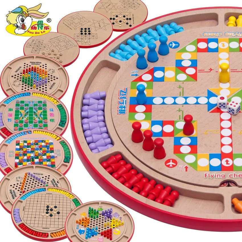 

Wooden Ten-in-One Chinese Chequers Jump Chinese Chequers Aeroplane Chess Five-in-a-row Animal Checker Children Tabletop Game Edu