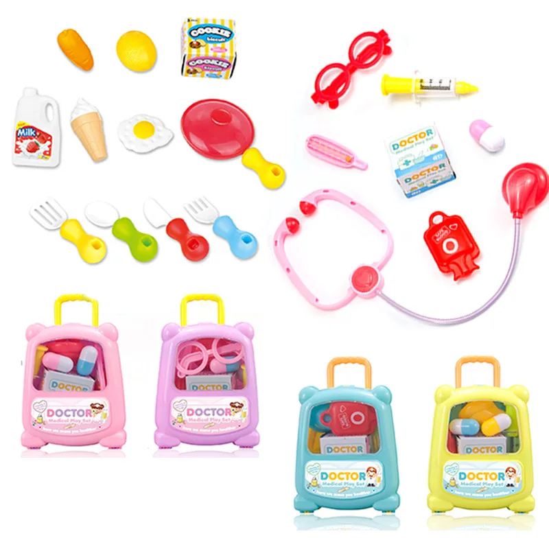 

Kids Pretend Play Kitchen Toys Doctor Toys Simulation Mini Food Kitchen Accessories Children's Trolley Luggage Toys