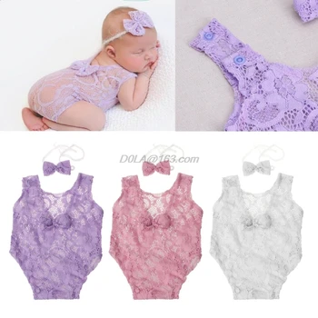 

Baby Photography Props Backless Hollow Bowknot Lace Romper Newborn Girls Outfit For Baby Girls Photoshoot