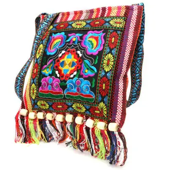 

2020 Newest 2 Colors Hmong Vintage Ethnic Shoulder Bag Embroidery Boho Hippie Tassel Tote Messenger Ethnic Style Embroidery Bag