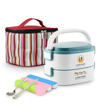 

304 Stainless Steel White Leakproof Lunch Box Large Double Layer Kids School Office Bento Box Microwave Food Container Bag Set
