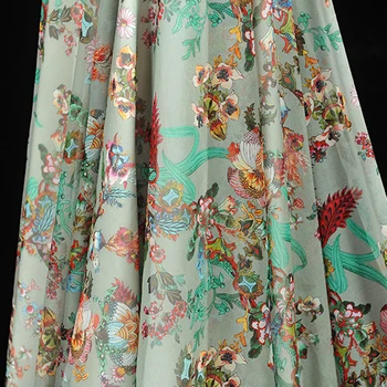 

130CM Wide 8MM Floral Print Thin Light Green Silk Georgette Fabric for Summer one-piece dress Shirt Clothes J232